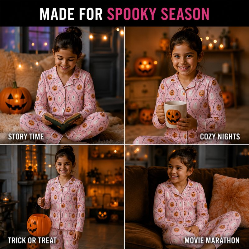 Pink Pumpkin Girls Pajamas Set - 2T 3T Halloween Long Sleeve Sleepwear