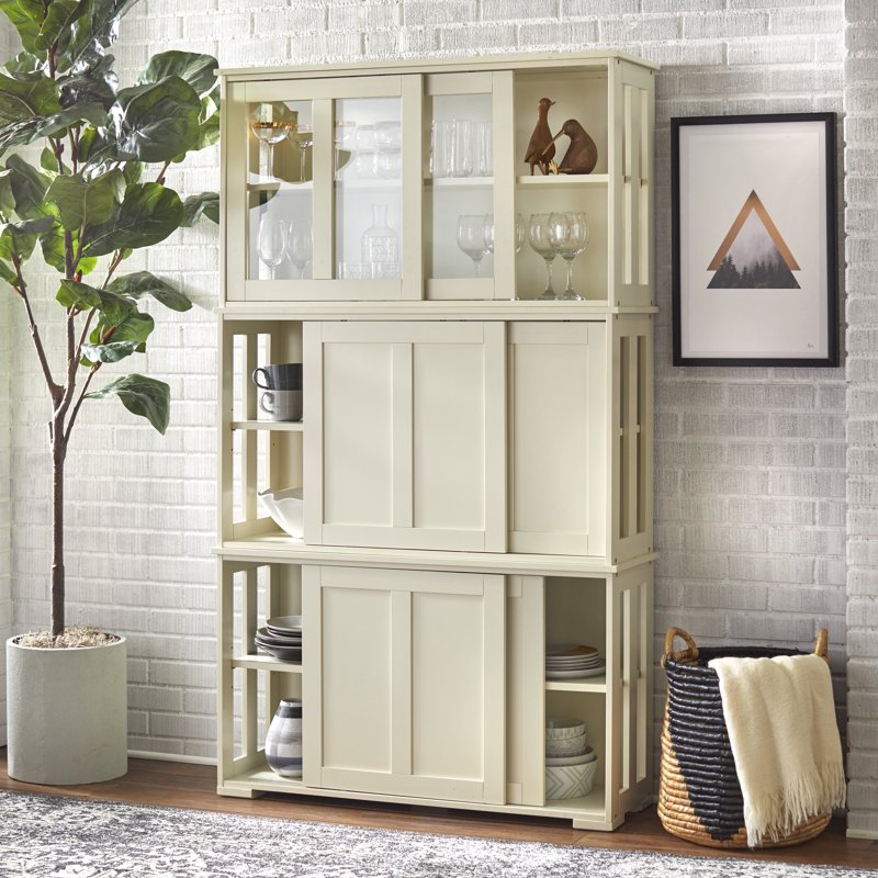 Stackable Storage Cabinet with Tempered Glass Doors - Antique White