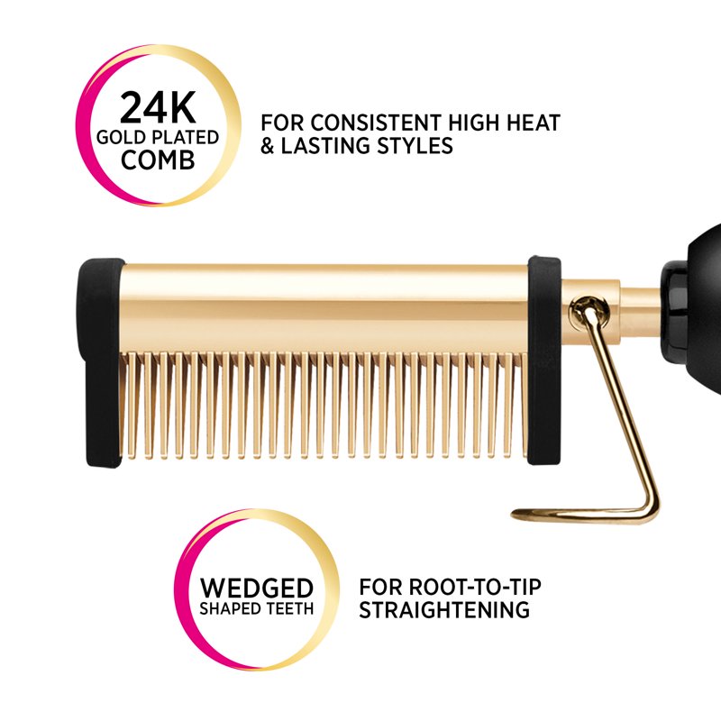 24K Gold Pressing Comb for Sleek Hair Styling