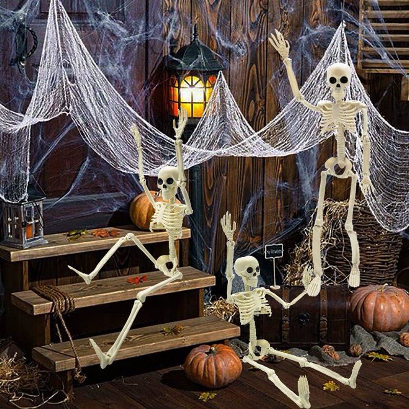 2-Pack Realistic Movable Halloween Skeleton Decorations 16 Inches