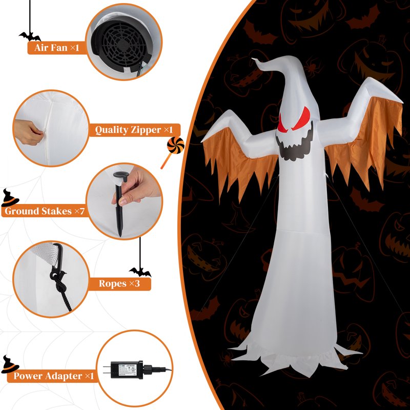 12 FT Inflatable Ghost Halloween Yard Decoration with Lights & Stakes