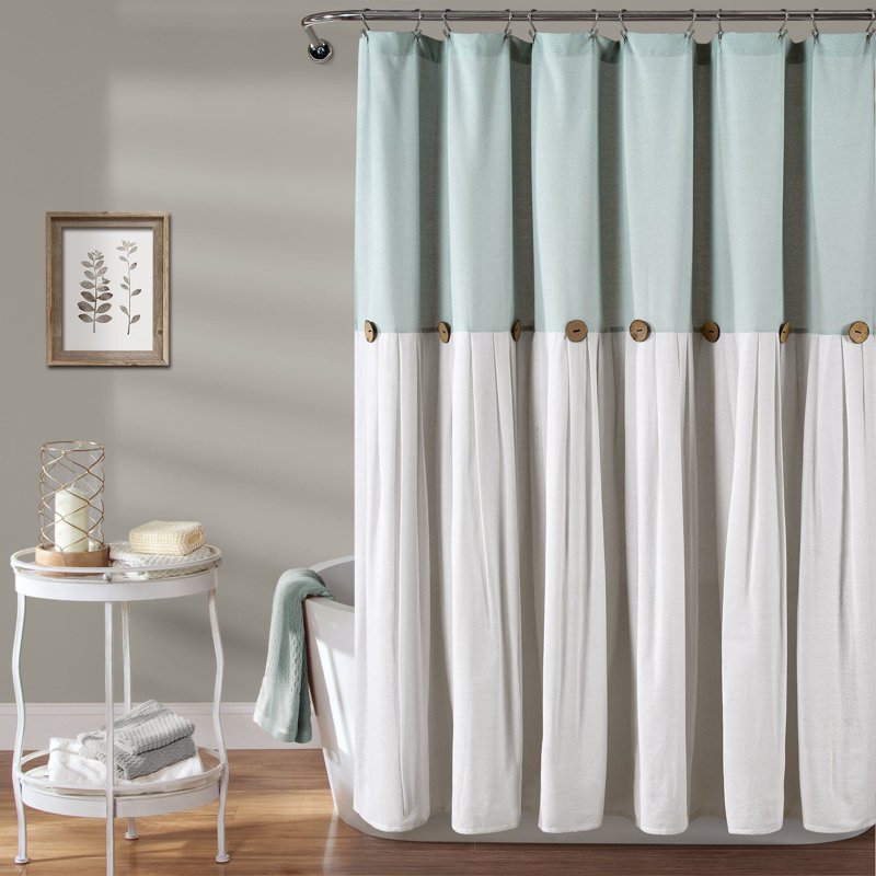 Dark Linen Farmhouse Style Linen Button Shower Curtain - 72 x 72 Inches