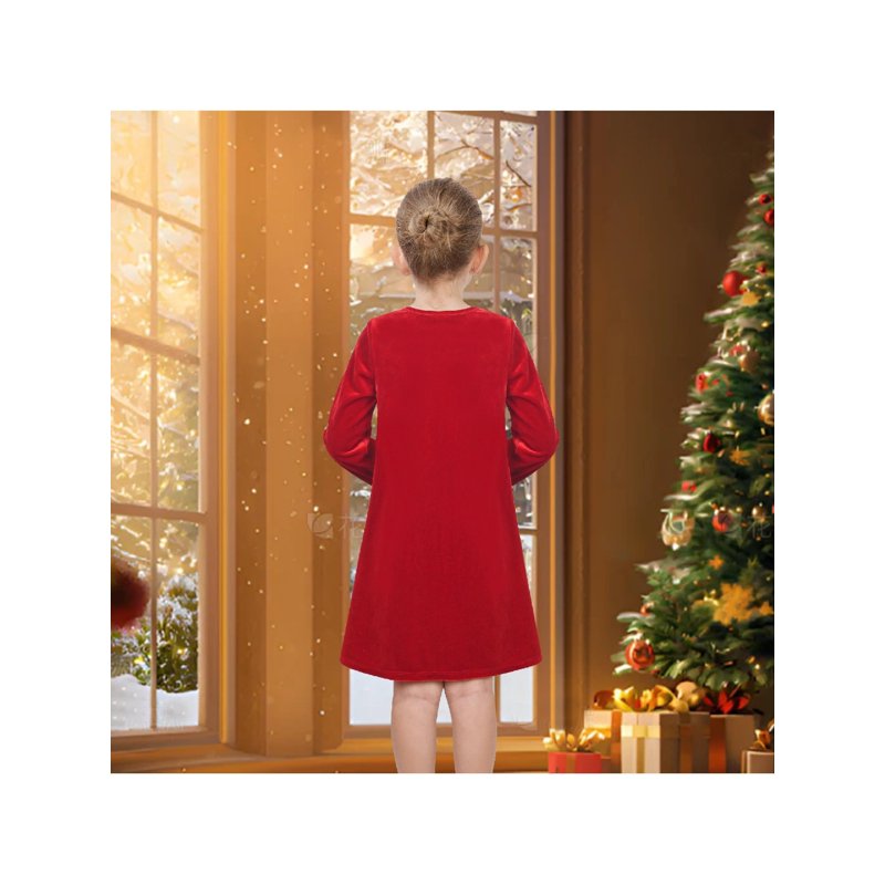 Girls Red Velvet Sequin Bow Dress for Xmas Pageant Weddings - 10 Years