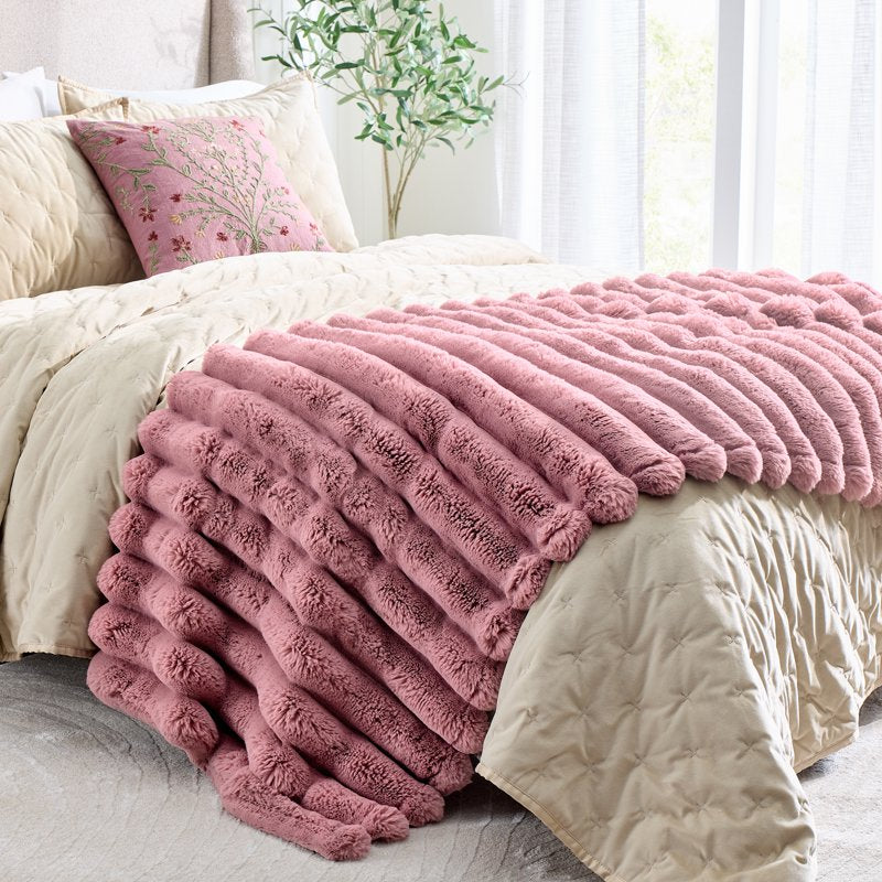 Violet Gem Channel Faux Fur Throw Blanket - Reversible Micromink Back, 50x72 Inches - Better Homes & Gardens