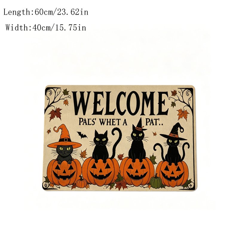 Halloween Doormat with Pumpkins & Ghosts - Non-Slip Absorbent Floor Mat, 15.8x23.6 Inch, Easy to Clean, T Variation