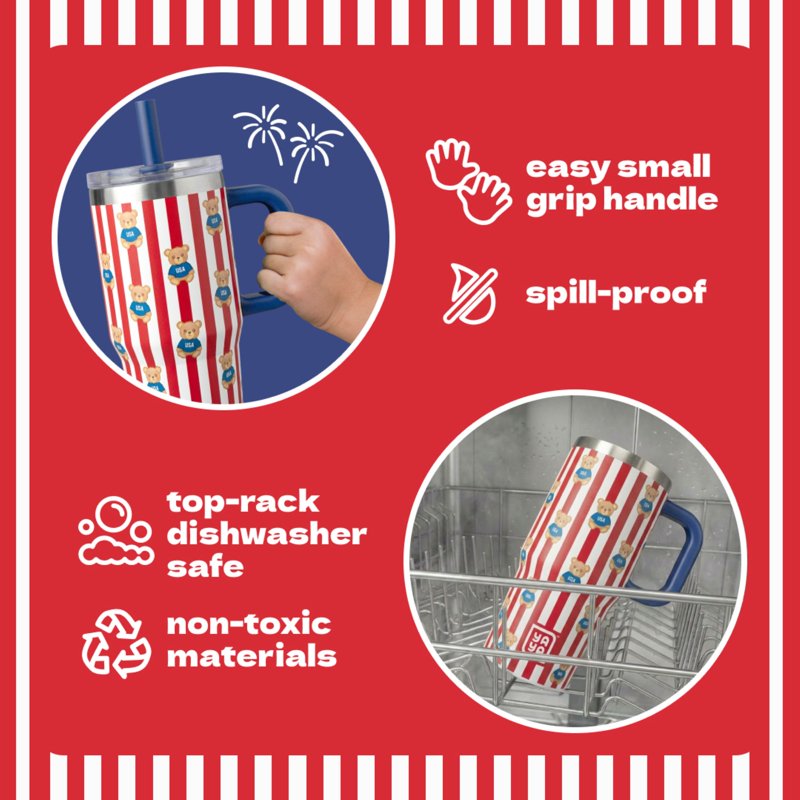 Insulated Stainless Steel Kids Tumbler with Straw - USA Bears