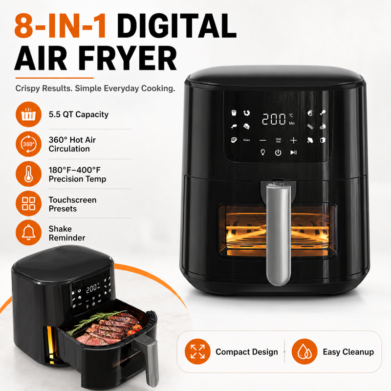 5.5 QT Digital Air Fryer with Touchscreen - Black with View Window