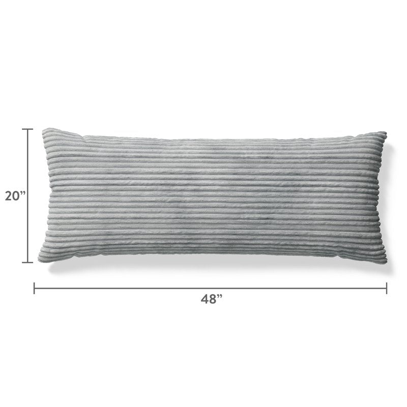 Kids Body Pillow with Removable Plush Ribbed Cover - Gray, 48x20 in