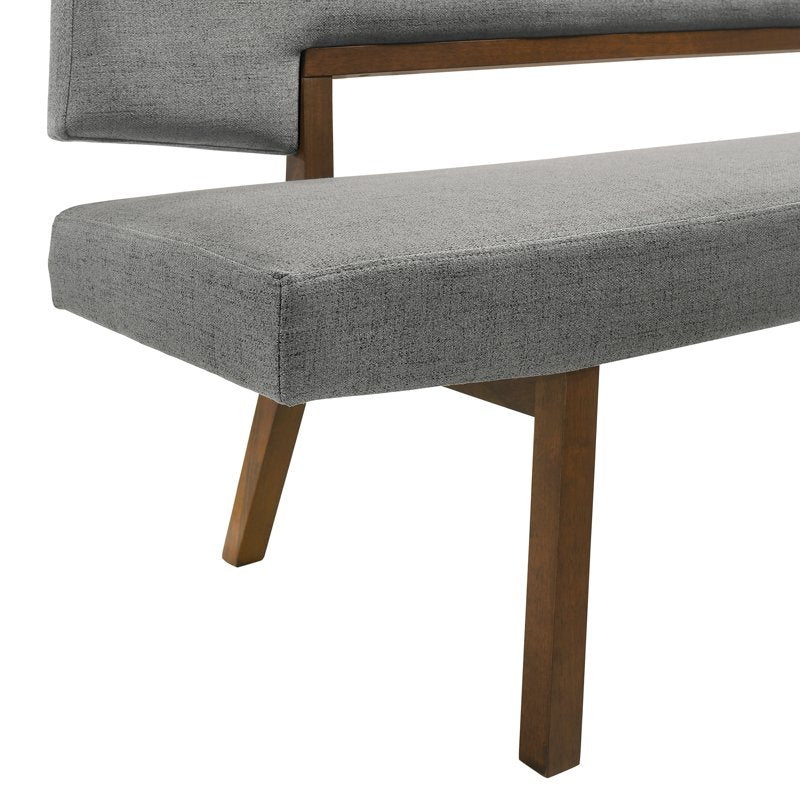 Channell Wood Dining Bench - Walnut Finish with Charcoal Fabric