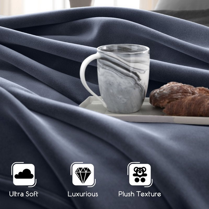 Full/Queen Frost Blue All-Season Fleece Throw Blanket - Cozy Bed & Couch Layering