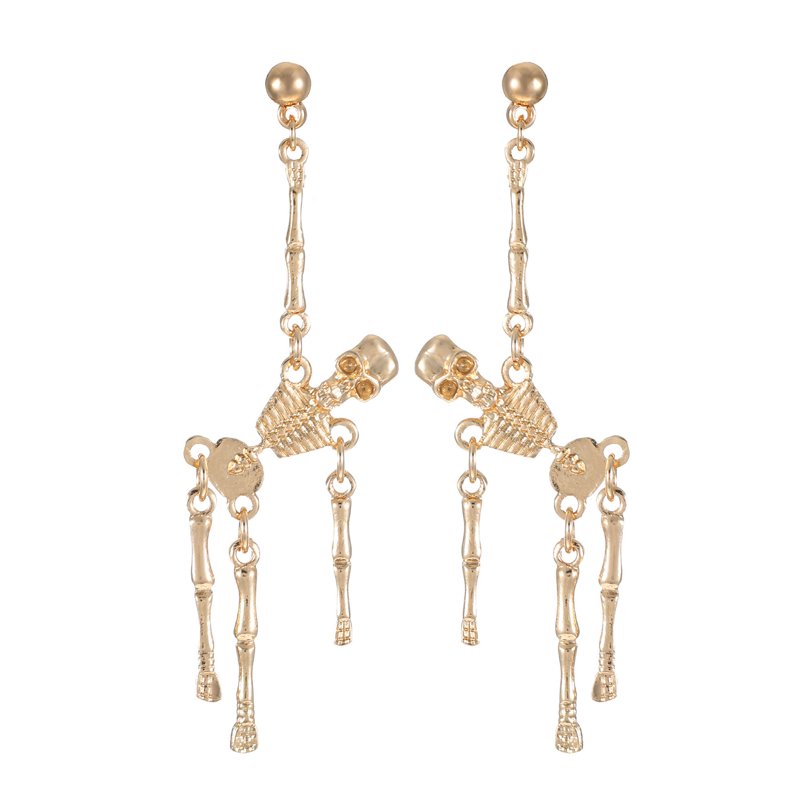 Gold Skeleton Dangle Earrings Halloween Skeleton Jewelry - Light & Hypoallergenic