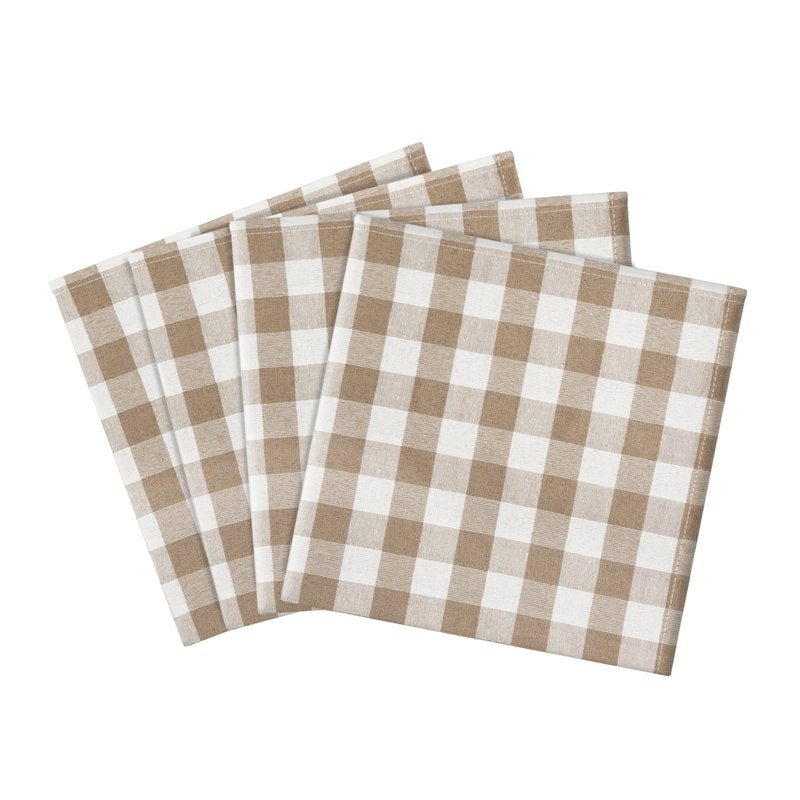 Buffalo Check Dinner Table Napkins - Taupe - Set of Four