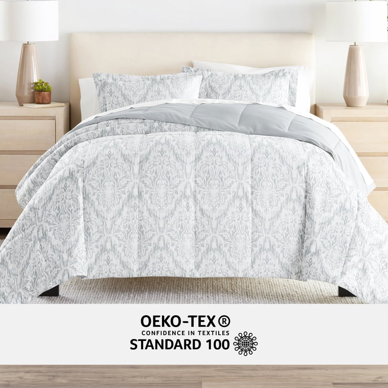 Twin XL Microfiber Bedding Set with Patterned Comforter & Solid Sheets - Light Blue