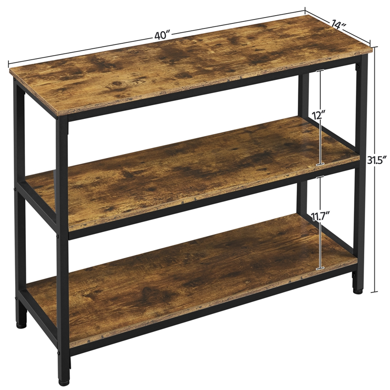 Rustic Wooden Console Table with 3 Storage Shelves
