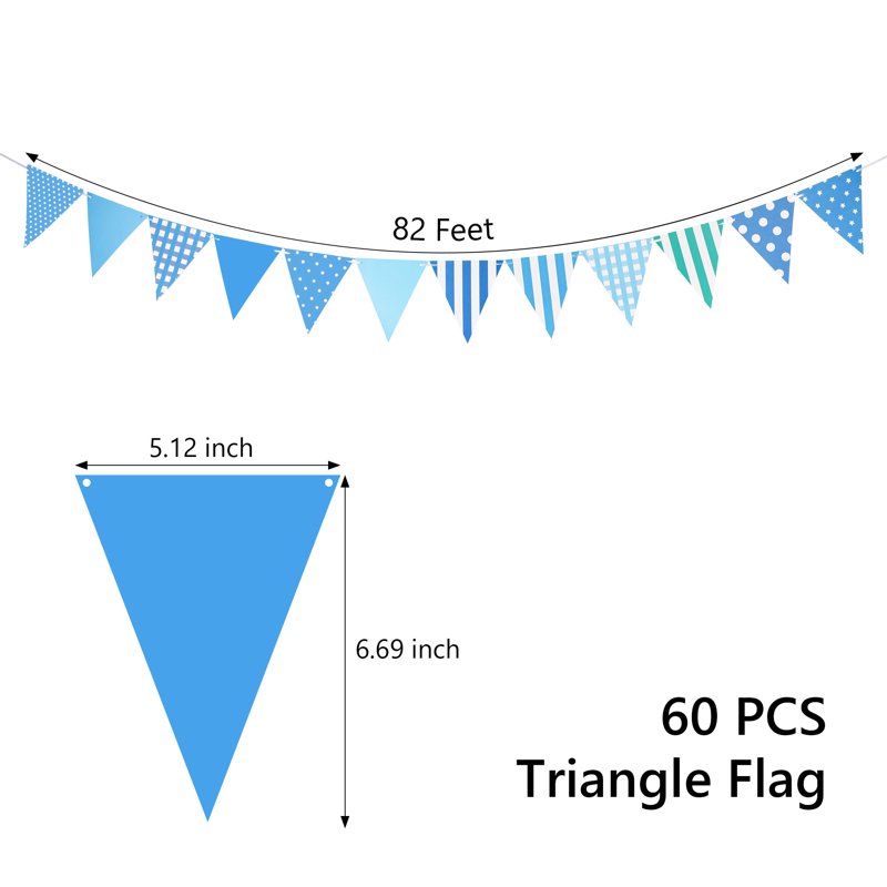 Blue Polka Dot & Stripe Pennant Banner 82ft String Hanging Flags - Party & Event Decoration - Variation: Blue-5