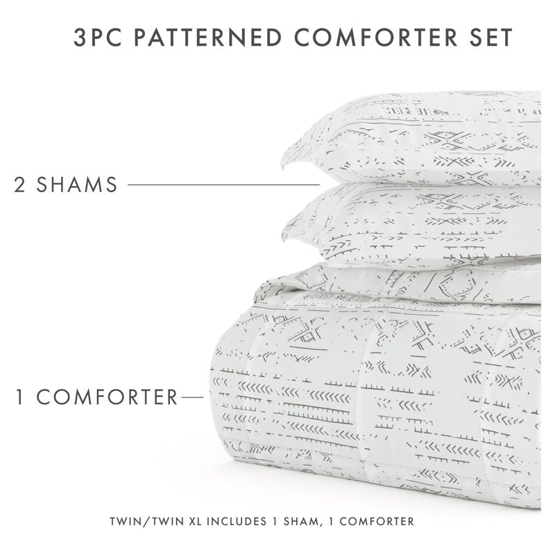 Light Gray Distressed Comforter Set Full/Queen - 3-Piece Hypoallergenic Bed Bedding
