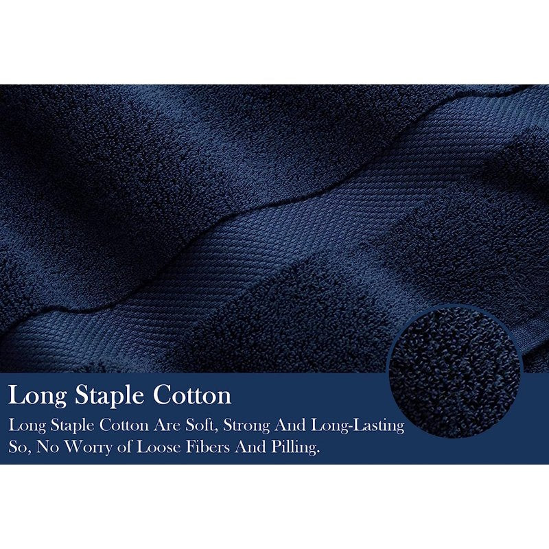 Organic Cotton Towel Set - 10-Piece Navy Blue Luxury Plush, Quick Dry & Absorbent