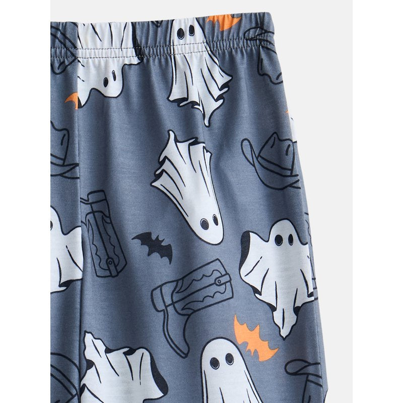 Wonder Nation Boys Sleep Set - Black Soot Howdy Ghost XS 2-Piece Short Sleeve Tee & Wide Leg Pants