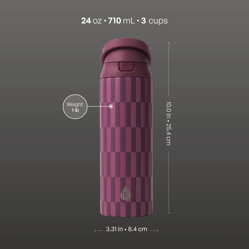 24oz Insulated Stainless Steel Water Bottle - Berry Print, 2-in-1 Lid