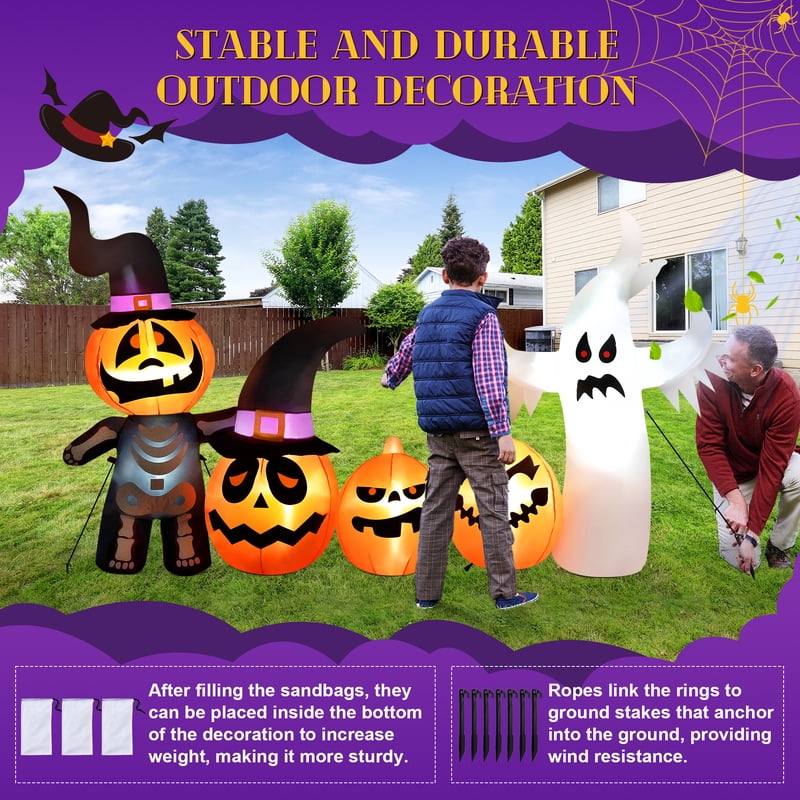 Halloween Inflatable Pumpkins and Ghost Set - 7 FT Long with Built-in LEDs, Waterproof Yard Decor, Pumpkin Ghost Combination