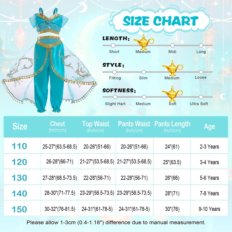 Girls Princess Costume Dress with Accessories - Blue, 110cm, 3-4 Years, Green Variation A055