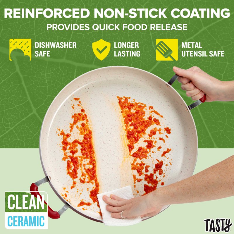 13-Inch Non-Stick Ceramic Sauté Pan with Glass Lid - Red