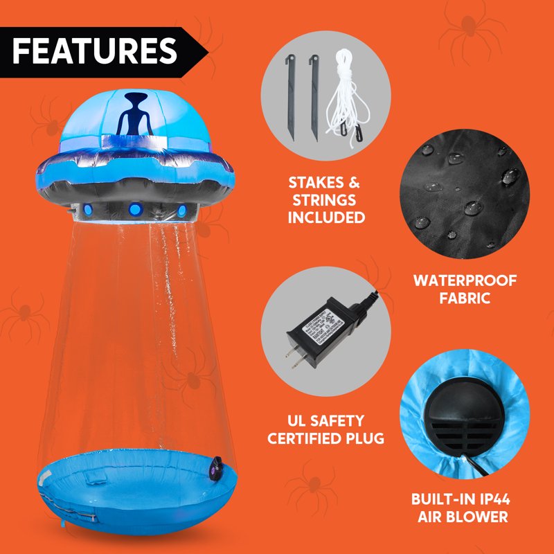 6 FT Halloween Inflatable UFO Alien Decoration with Built-in LEDs Outdoor Yard Lawn Halloween Decor - Joyfy