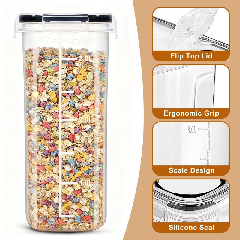 Airtight Cereal Containers - 4-Piece Set with Labels & Marker