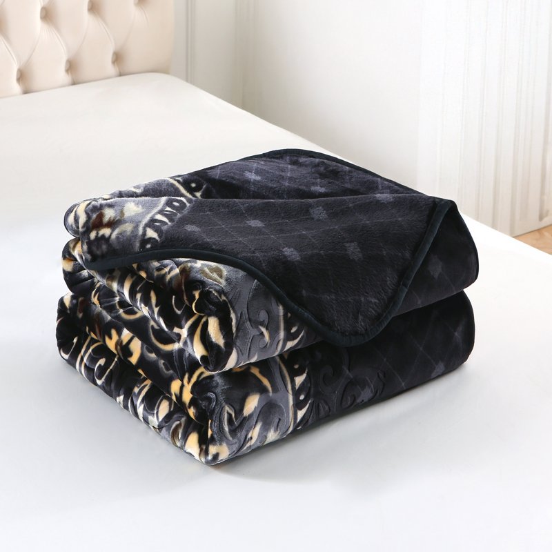 Heavy Thick Fleece Blanket King Size - Black & Burgundy Floral Printed Winter Throw - 85x95, 9lbs, Soft Raschel Plush Bed Cover with Floral Design