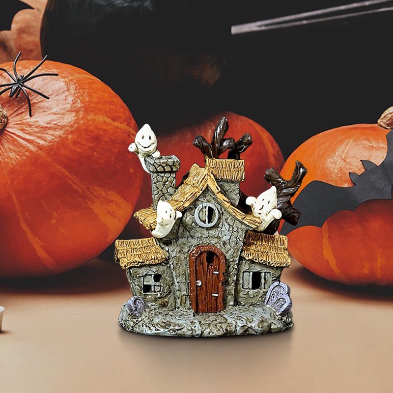 Halloween Tree Ghost Tomb Ornament Glowing Decor Handcrafted Resin Figurine - Black