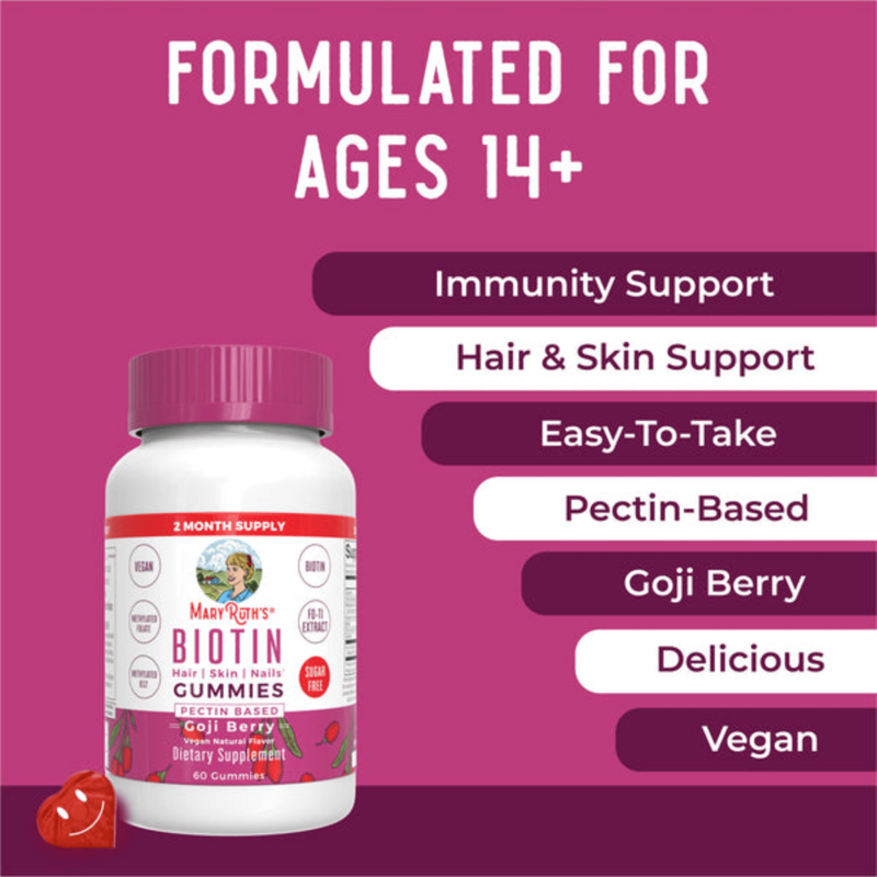 Biotin Gummies for Hair, Skin & Nails - Sugar-Free Goji Berry, 30 Count