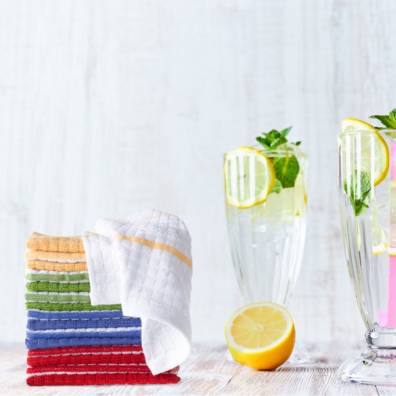 Absorbent Dish Cloths - 16 Pack with Stripes & Solids