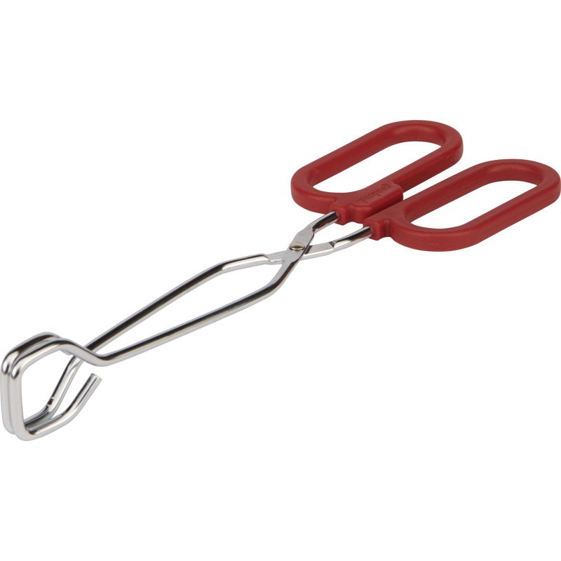 Kitchen Loop Tongs 10" - Chrome Silver and Red