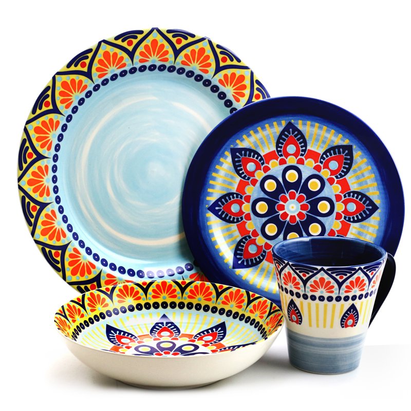 16 Piece Blue Mozaik Stoneware Dinnerware Set