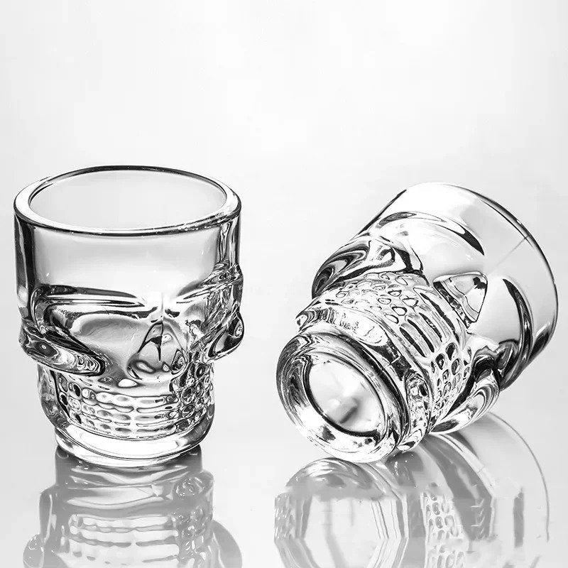 Clear Skull Shot Glasses Set of 6 - 1.75oz Gothic Glassware, Halloween Party Decor