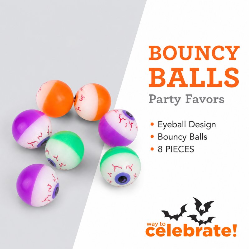 Multicolor Bouncy Balls Party Favors - Halloween Themed, 8 Pack