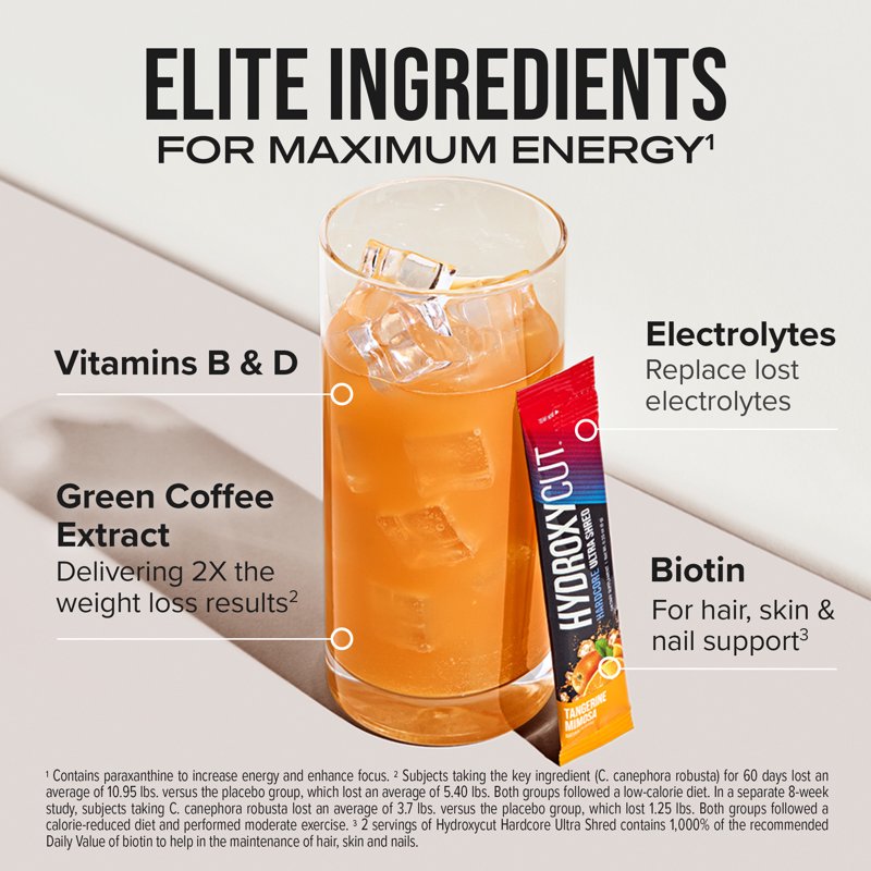 Weight Loss Drink Mix - Hydroxycut Hardcore Ultra Shred, 20 Sticks - Tangerine Mimosa