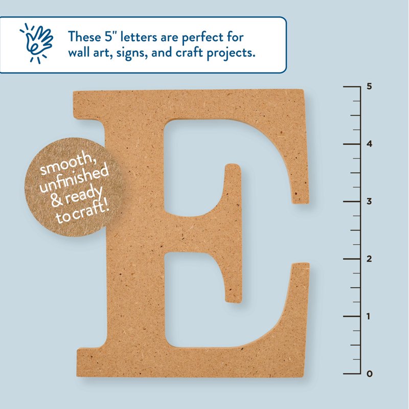 Unfinished Wood MDF Letter E - 5 Inch Craft Letter for DIY Projects