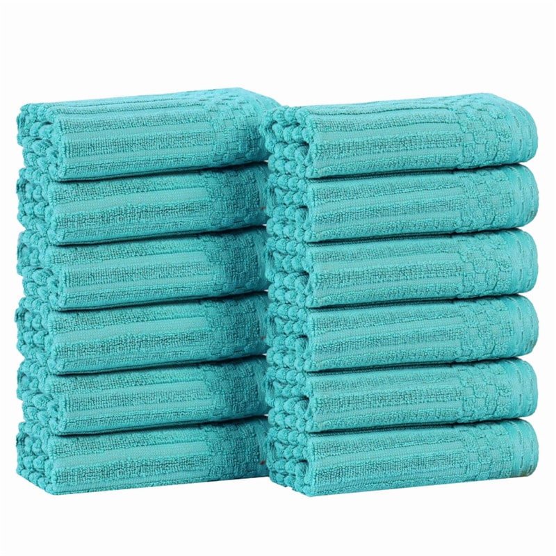Turquoise Face Towel 12-Pack - Ribbed Cotton Washcloths for Bath & Skincare - Superior Soho Set