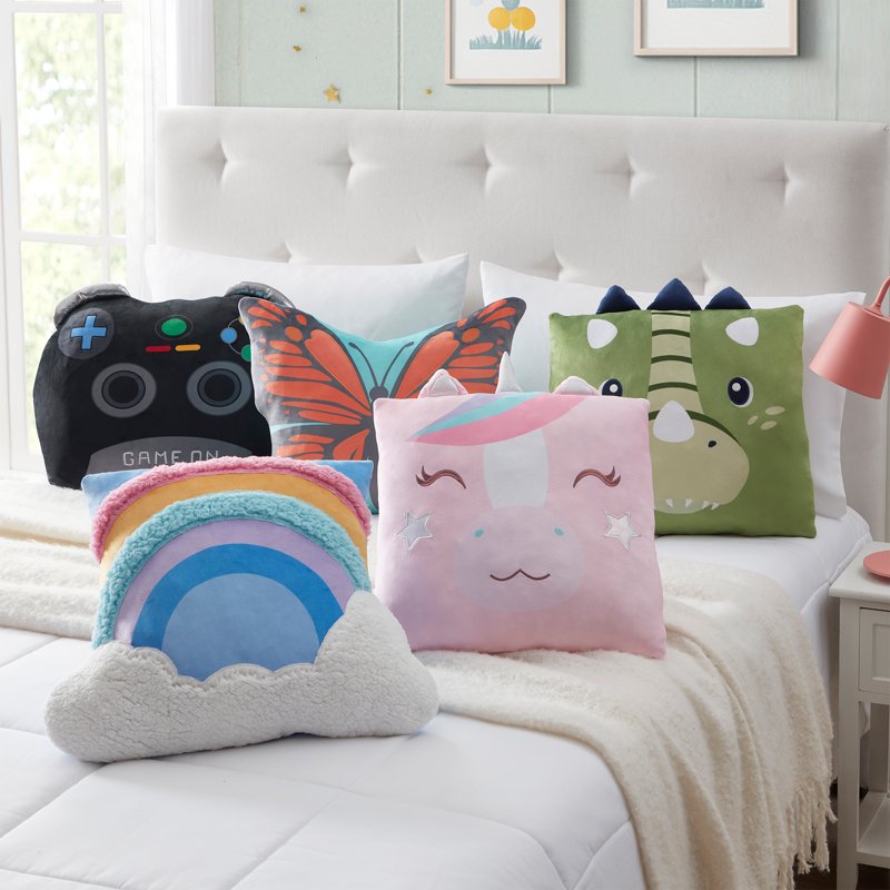 Unicorn Decorative Pillow for Kids Room - 18x18 Inches, Black Variation