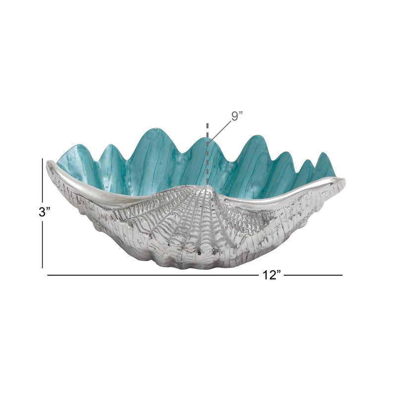 Coastal Seashell Metal Serving Bowl - Teal 12" x 3"