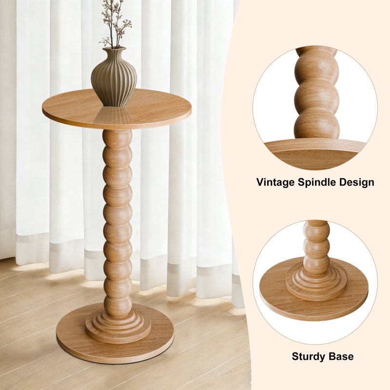 Round Side Table with Solid Wood Legs - Compact Design for Living Room, Bedroom, Office