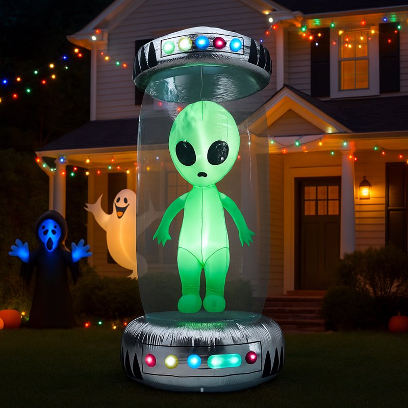 8.2ft Halloween Inflatable UFO with Alien & RGB Lights Outdoor Decor
