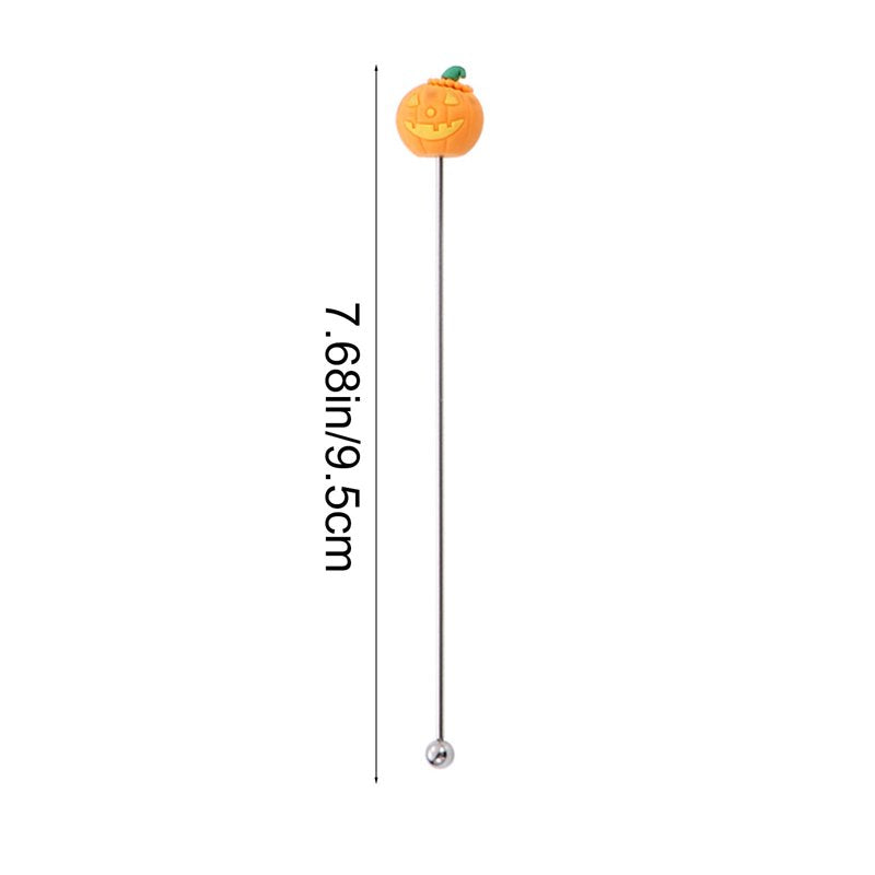 Halloween Orange Stainless Steel Cocktail Mixing Spoon with Ghost Witch Bat Pumpkin