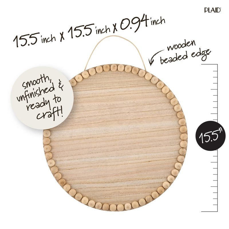 (3 Pack) 15-Inch Beaded Edge Wood Circle Plaque for DIY Home Decor - Unfinished Craft Surface with Jute Rope Hanger