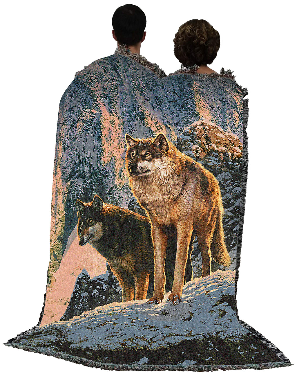 Pure Country Weavers Wolf Couple in Sunset Blanket by Vincent HIE - Gift Tapestry Throw Woven from Cotton - Made in the USA (72x54)
