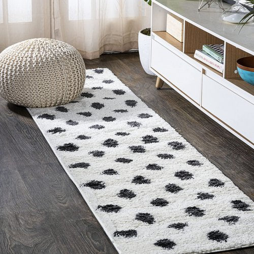JONATHAN Y Pere Charcoal Dot Shag White/Gray Runner Rug, 2x8, Modern, Bohemian, Contemporary, Easy-Cleaning for Living Room, Bedroom, Kitchen, Pet Friendly, Non-Shedding (MOH411A-28)