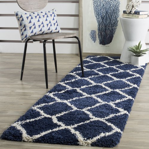 SAFAVIEH Hudson Shag Collection Accent Rug - 2' x 3', Navy & Ivory, Trellis Design, Non-Shedding & Easy Care, 2-inch Thick Ideal for High Traffic Areas in Entryway, Living Room, Bedroom (SGH283C)