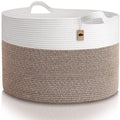 Little Hippo XXXL Cotton Rope Basket (22"x14") 100% Natural Cotton! Baby Gift, Large Blanket Storage for Living Room, Toy and Pillow Organizer (White & Brown)