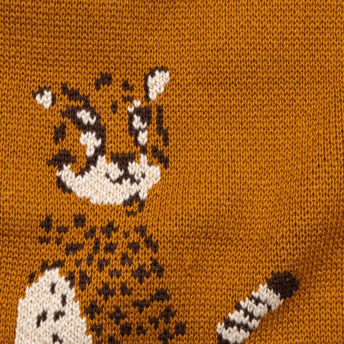 Creative Co-Op Soft Cotton Knit Baby Blanket with Decorative Cheetahs, Mustard Color